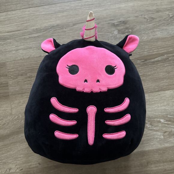 Squishmallow Unicorn 12” 2020 Black Pink Skeleton Halloween - Picture 1 of 10